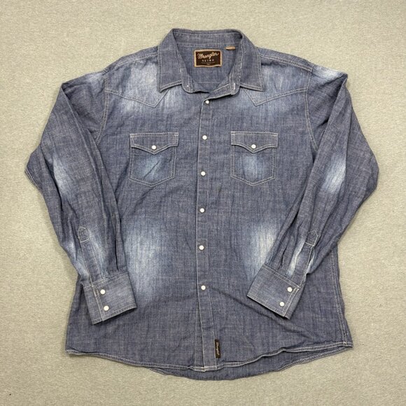 Wrangler Retro Other - Wrangler Retro Pearl Snap Shirt Mens 2XL Blue Long Sleeve Denim Western Button